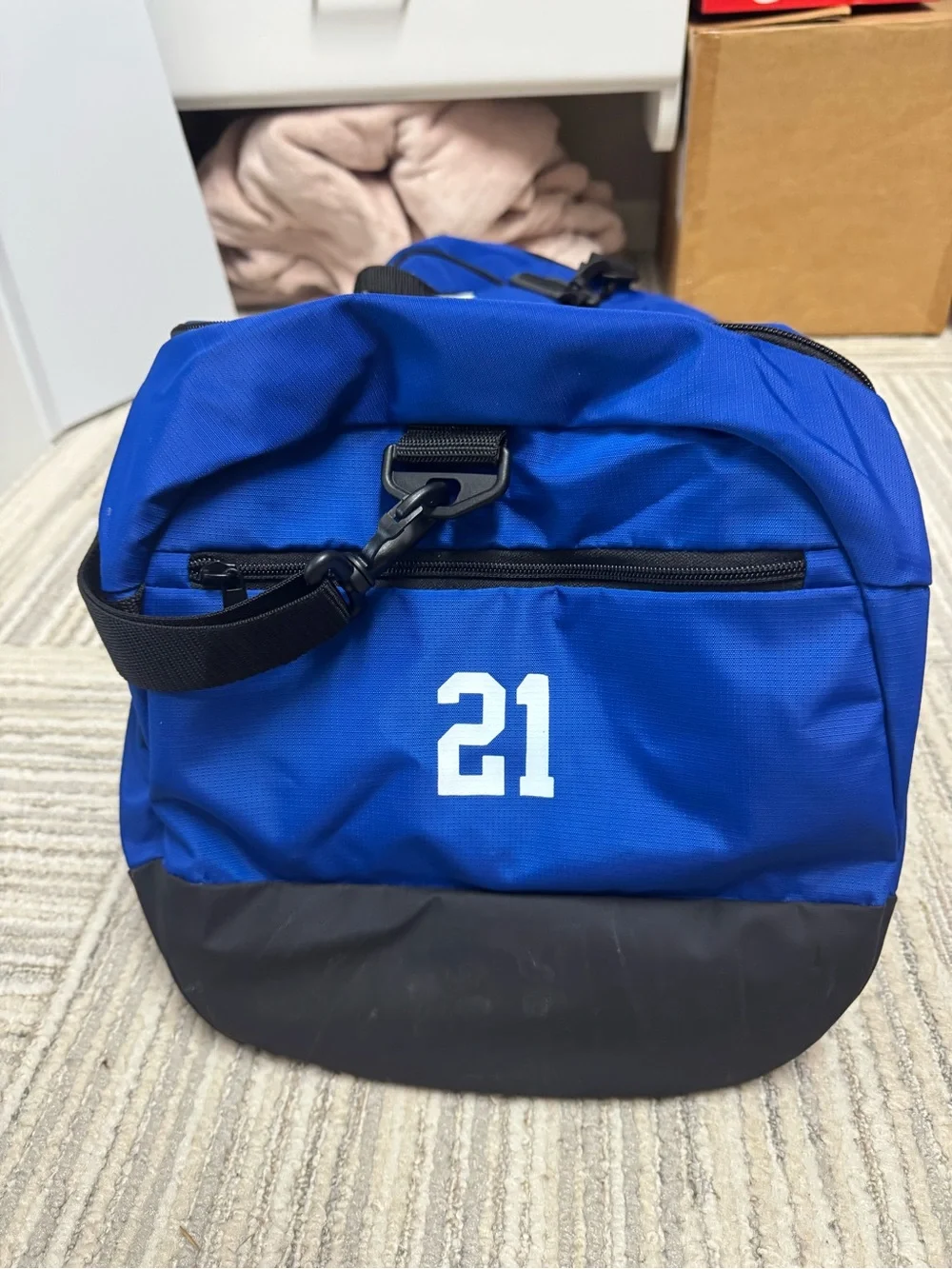 adidas kansas Blue Duffel Bag with White Logo and Black Straps